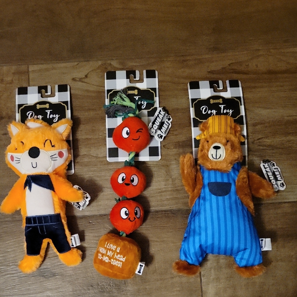 NWT: 3 WOOF Dog Squeak Toys